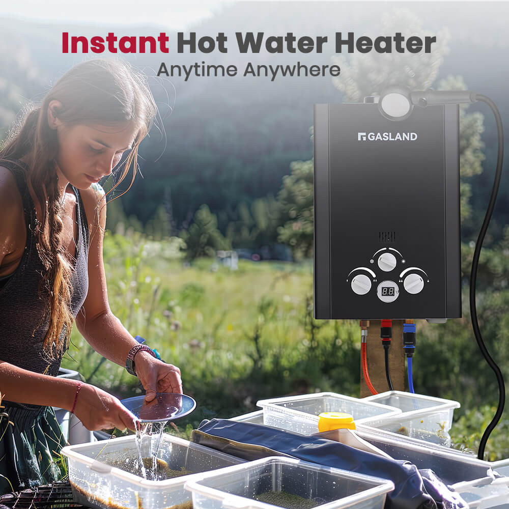 GASLAND-GASLAND Gas Propane Water Heater With Rain Cap - Black
