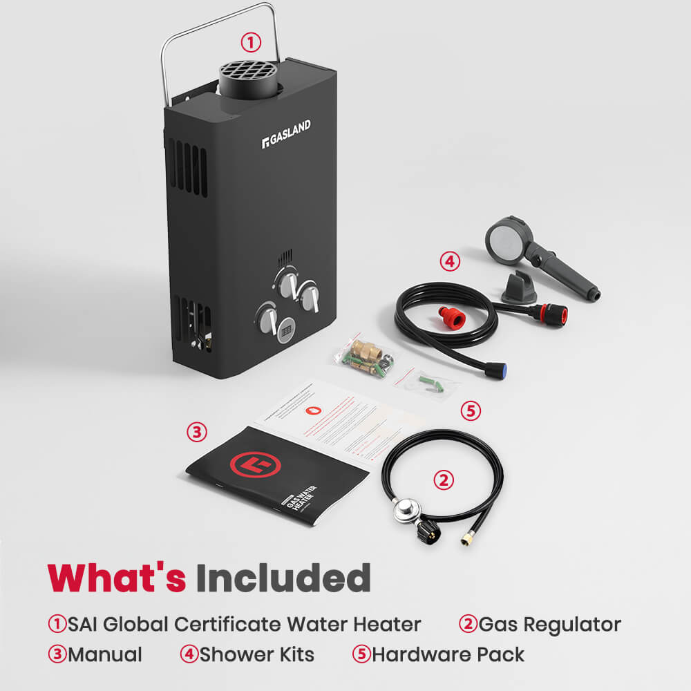 GASLAND-GASLAND Gas Propane Water Heater With Rain Cap - Black
