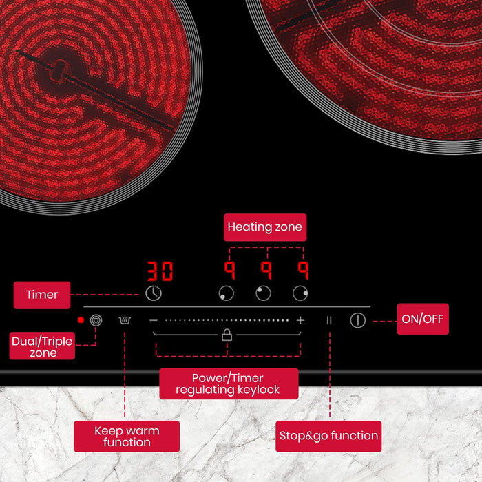 GASLAND-GASLAND 60cm 3 Burner Electric Ceramic Cooktop - 5700W Triple Ring Sensor Touch Control