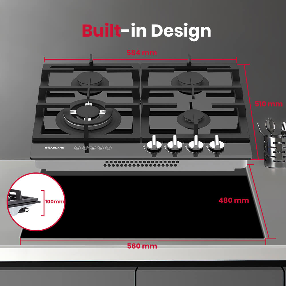 GASLAND-GASLAND 60cm 4 Burner Black Tempered Glass Tri-ring Gas Cooktop
