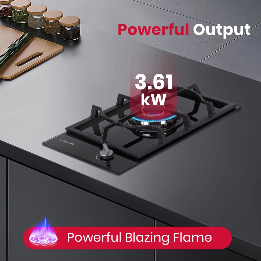 GASLAND-GASLAND 30cm Single Burner Black Tempered Glass Gas Cooktop With Griddle
