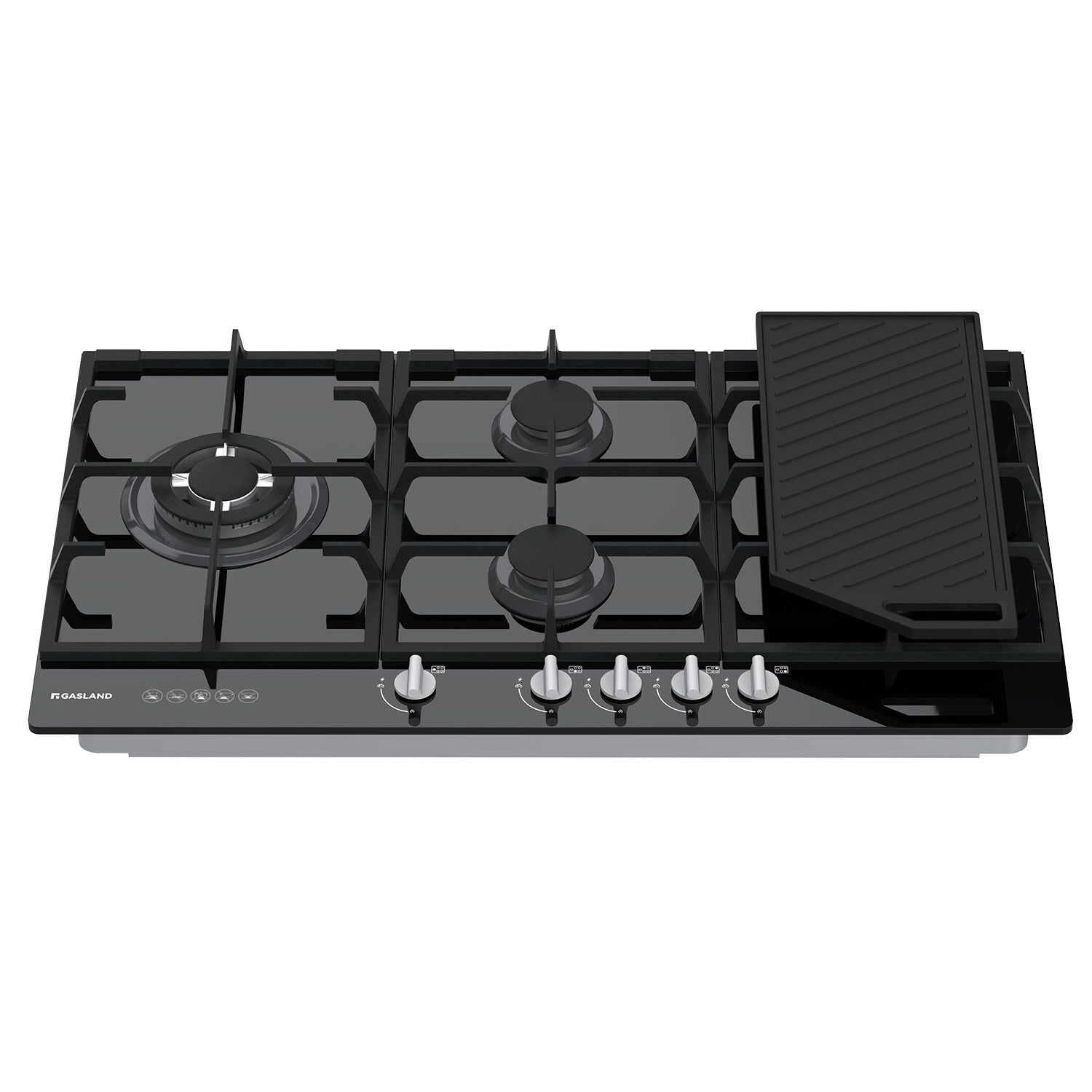GASLAND-GASLAND 90cm 5 Burner Black Tempered Glass Side Tri-ring Burner Gas Cooktop With Griddle