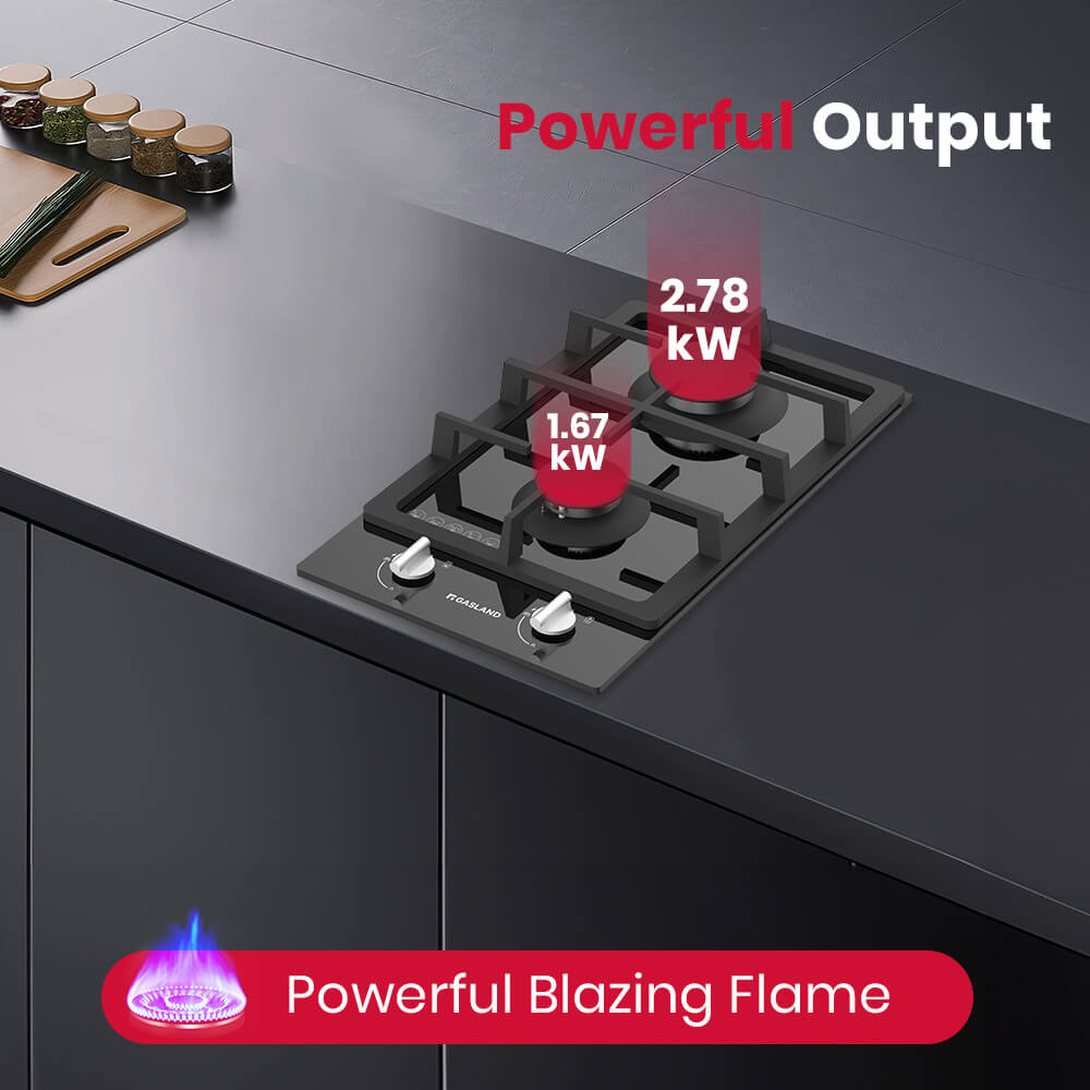 GASLAND-GASLAND 30cm 2 Burner Black Tempered Glass Gas Cooktop