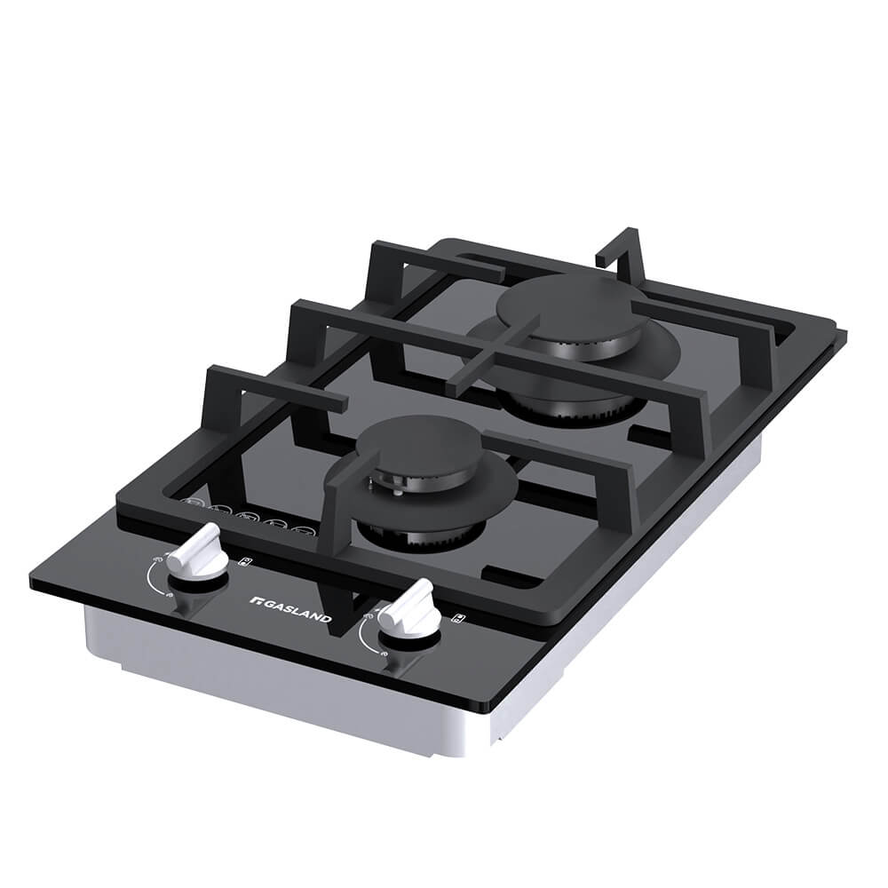 GASLAND-GASLAND 30cm 2 Burner Black Tempered Glass Gas Cooktop