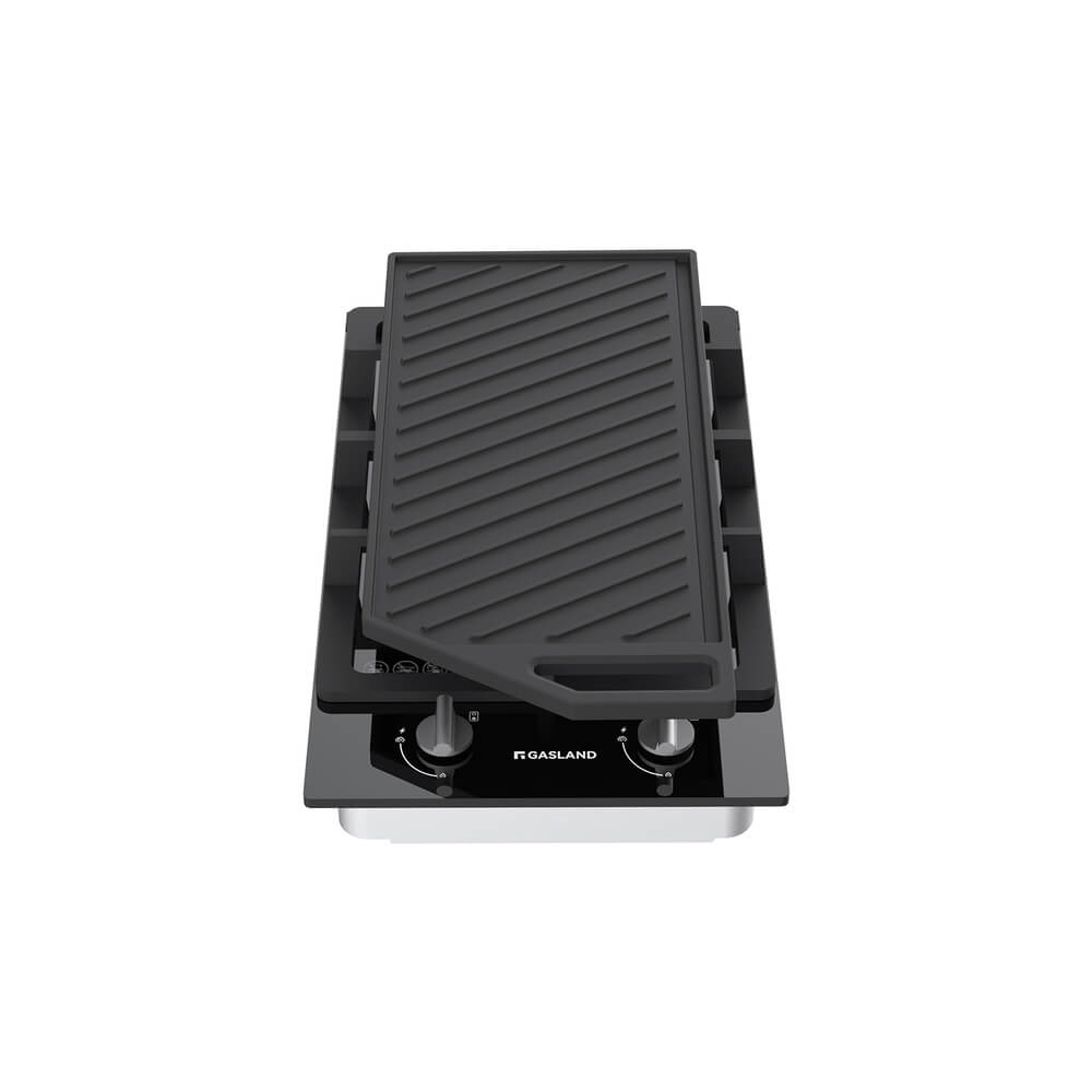 GASLAND-GASLAND 30cm 2 Burner Black Tempered Glass Gas Cooktop With Griddle