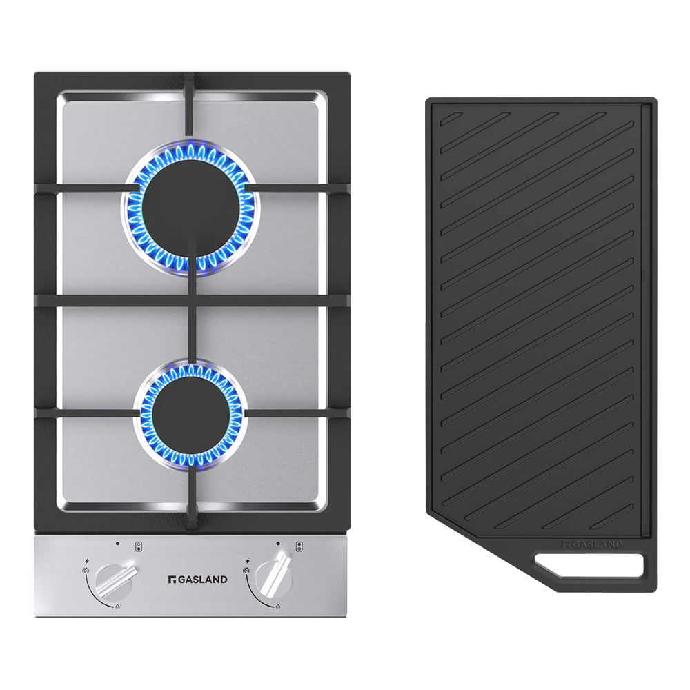 GASLAND-GASLAND 30cm 2 Burner Stainless Steel Gas Cooktop With Griddle