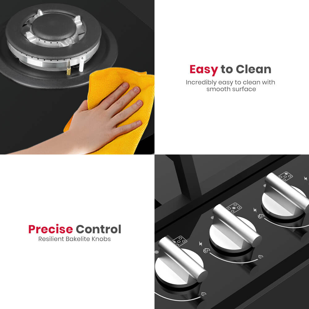 GASLAND-GASLAND 60cm 4 Burner Black Tempered Glass Tri-ring Gas Cooktop