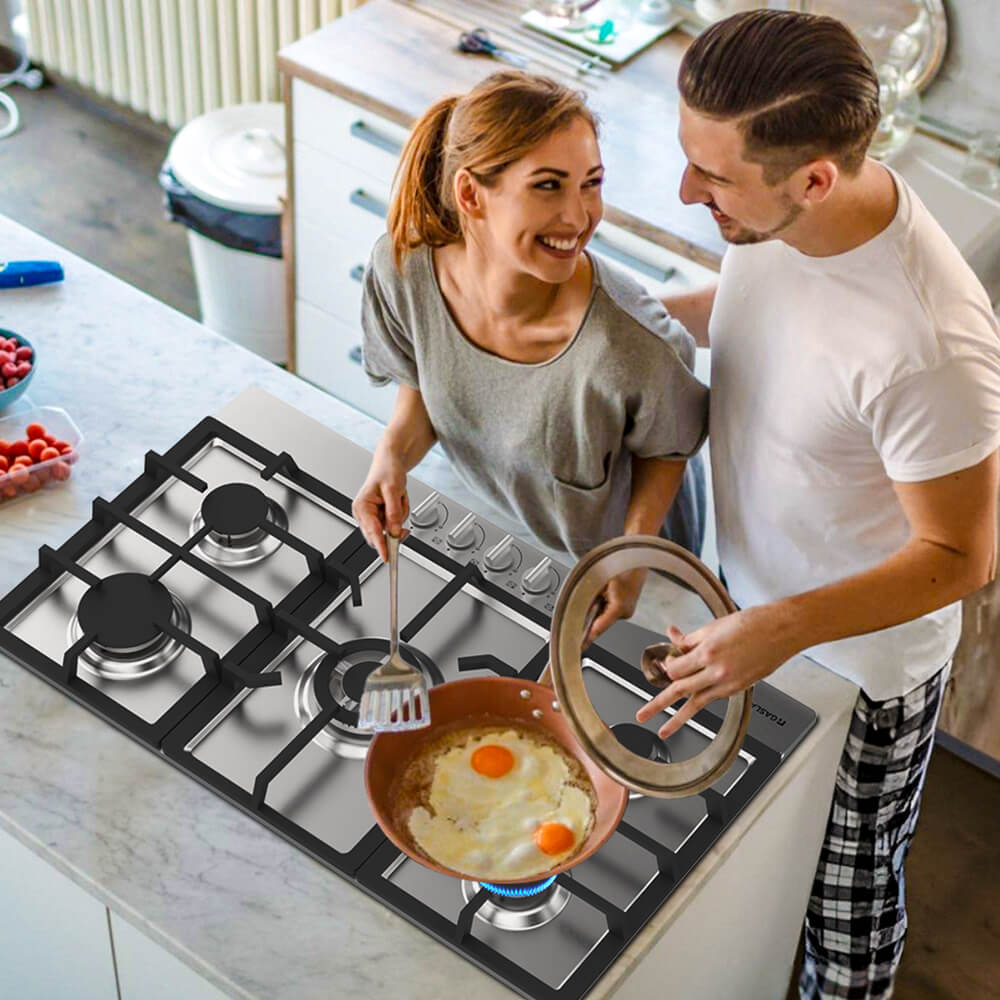 GASLAND-GASLAND 90cm 5 Burner Stainless Steel Tri-ring Gas Cooktop
