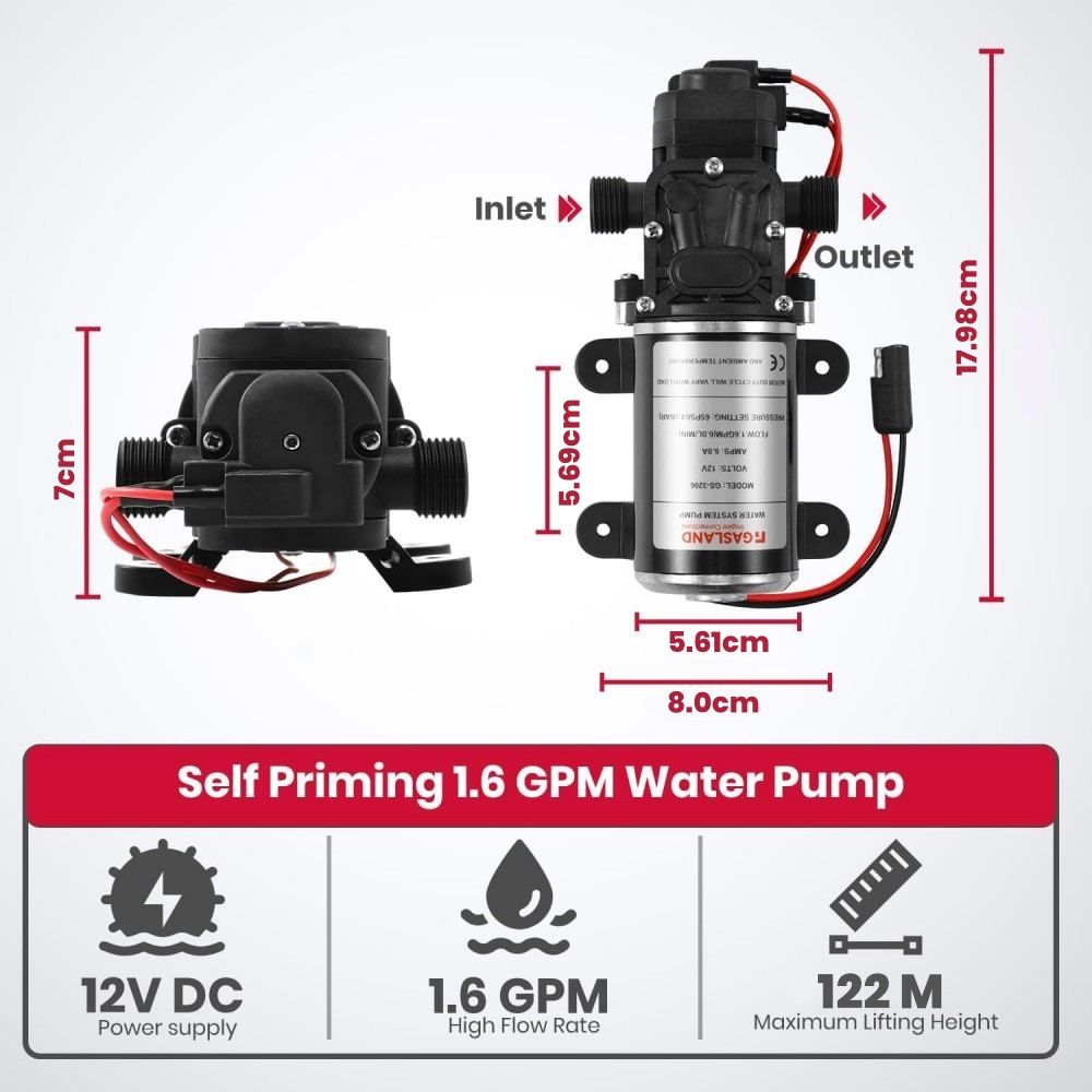GASLAND 12V DC 450 kPa Water Pressure Pump Kit