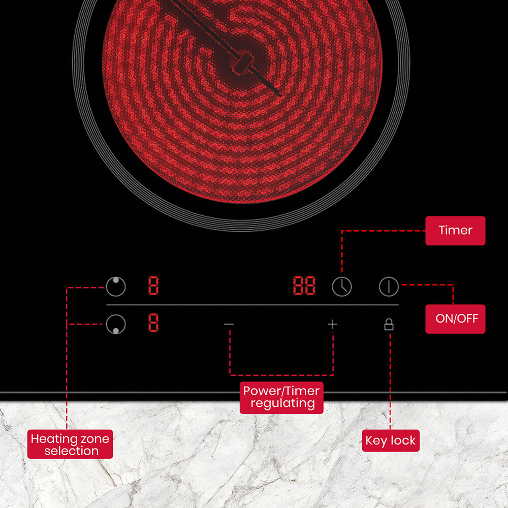 GASLAND-GASLAND 30cm 2 Burner Ceramic Electric Cooktop - 3000W Sensor Touch Control