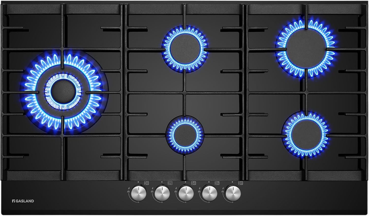 90cm 5 Burner Black Tempered Glass Tri-ring Gas Cooktop