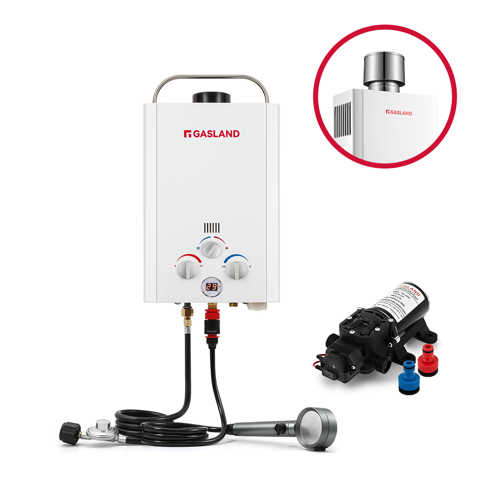 8L Tankless Propane Water Heater with Pump & Rain Cap