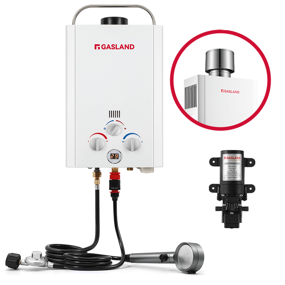 8L Tankless Propane Water Heater with Pump & Rain Cap