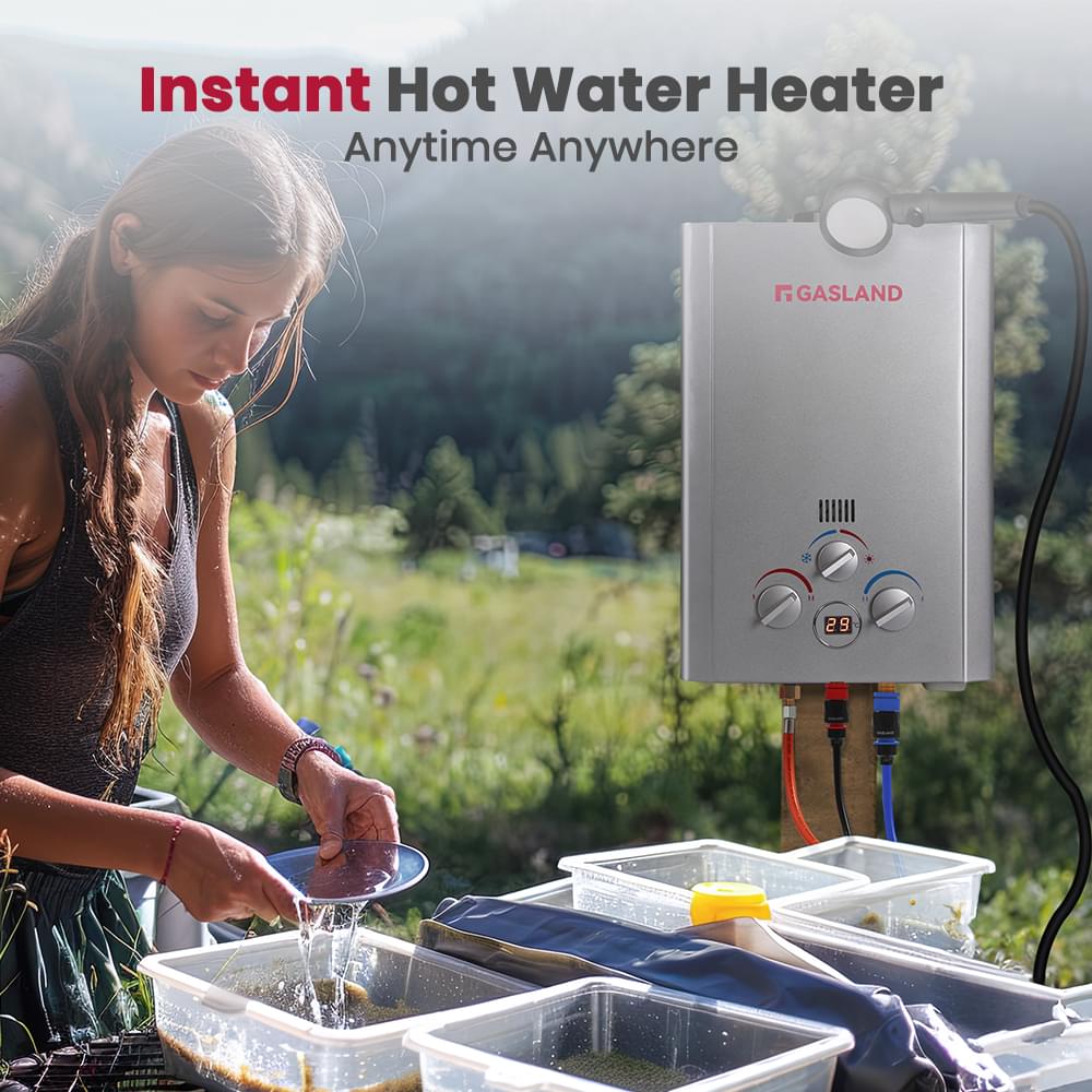 GASLAND-GASLAND 8L Tankless Propane Water Heater with Pump & Rain Cap