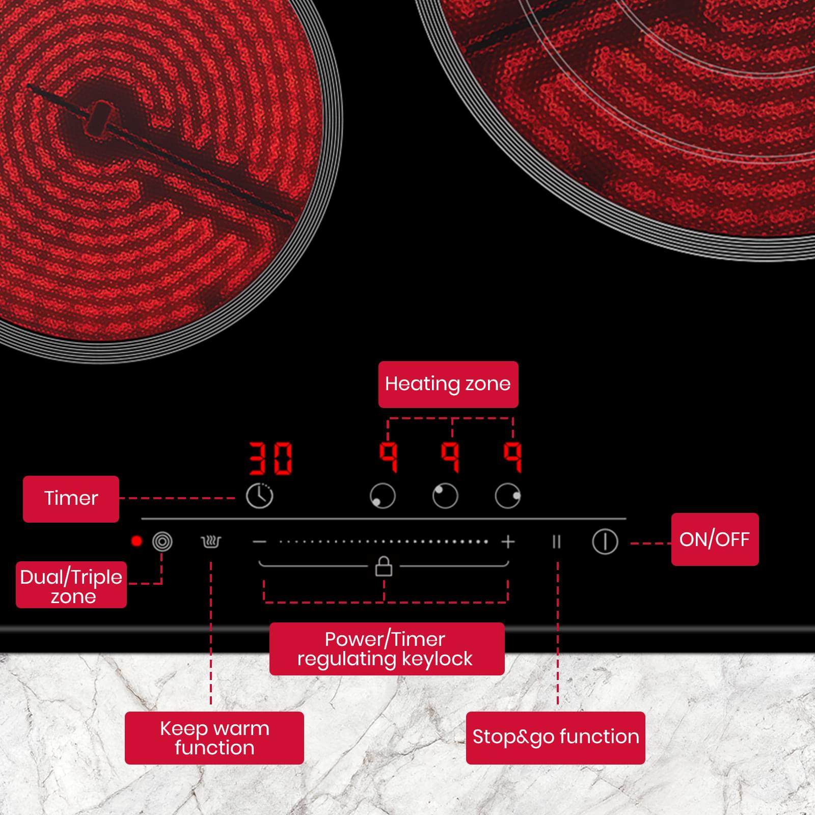 GASLAND-GASLAND 60cm 3 Burner Ultra Power Ceramic Electric Cooktop - 5700W Sensor Touch Control
