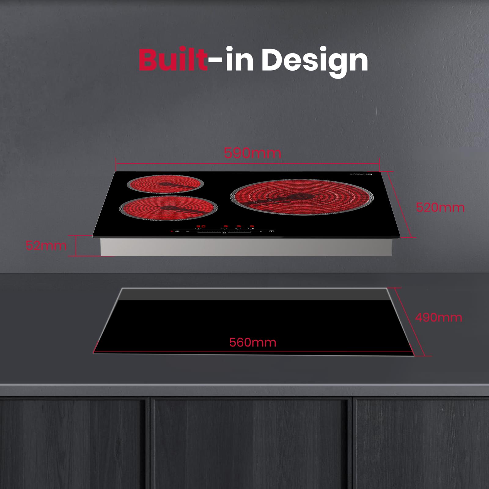 GASLAND-GASLAND 60cm 3 Burner Ultra Power Ceramic Electric Cooktop - 5700W Sensor Touch Control