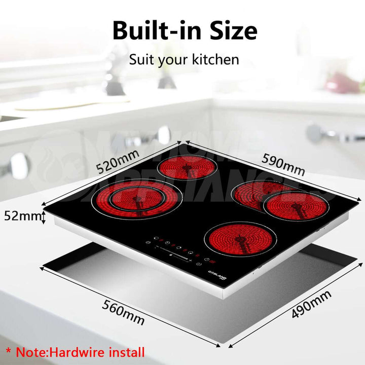 2 Piece GASLAND Kitchen Appliances Packages 60cm 4 Burners Electric Ceramic Cooktop & 600cm Stainless Steel Canopy Touch Screen and LED Range Hood