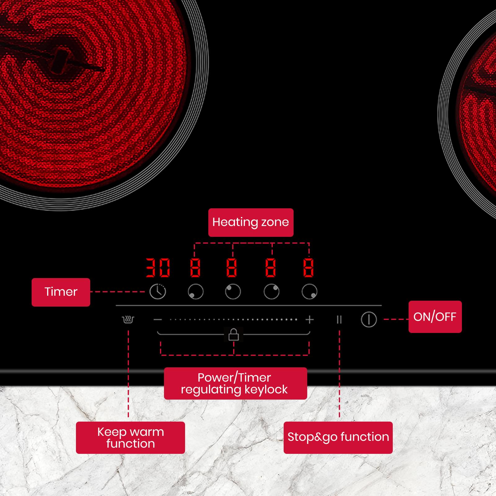 GASLAND-GASLAND 60cm 4 Burner Ceramic Electric Cooktop - 6000W Sensor Touch Control