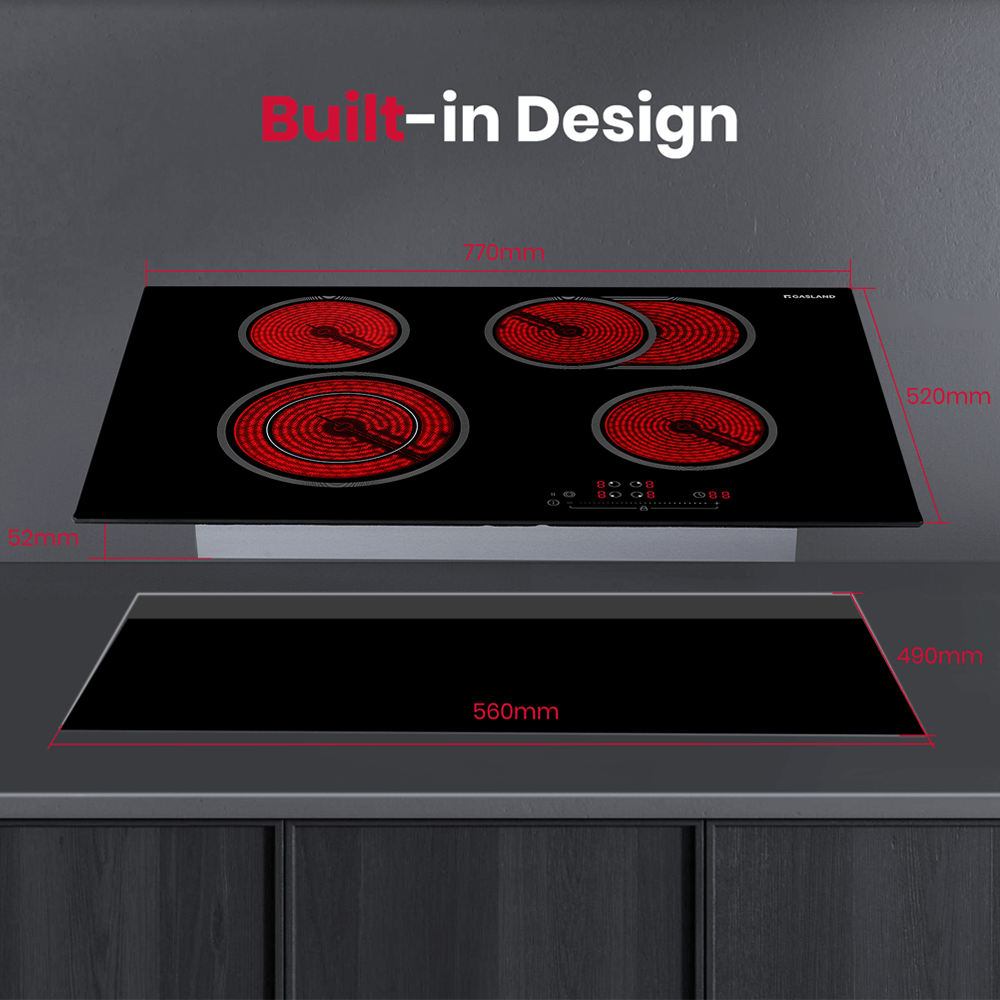GASLAND 77cm 4 Burner Electric Ceramic Cooktop - 6600W Sensor Touch Control