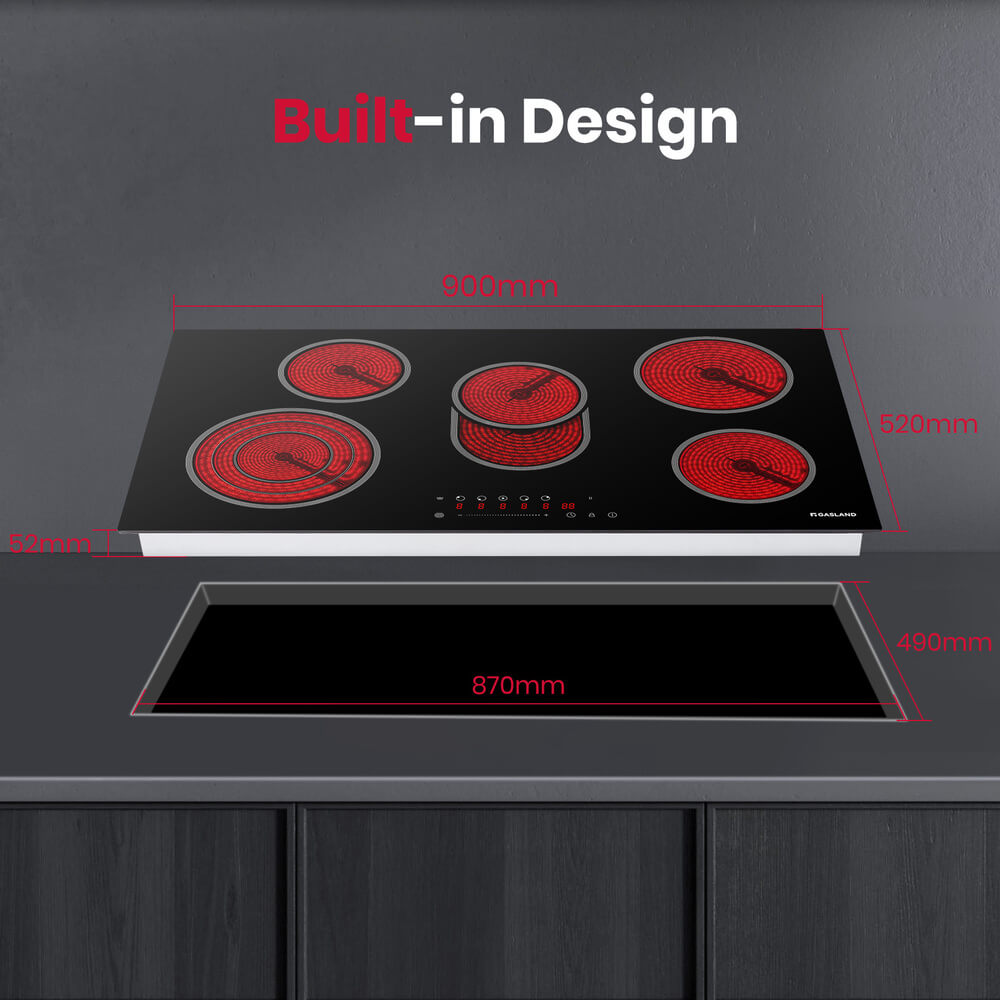 GASLAND-GASLAND 90cm 5 Burner Ceramic Electric Cooktop - Triple Ring 8500W Sensor Touch Control