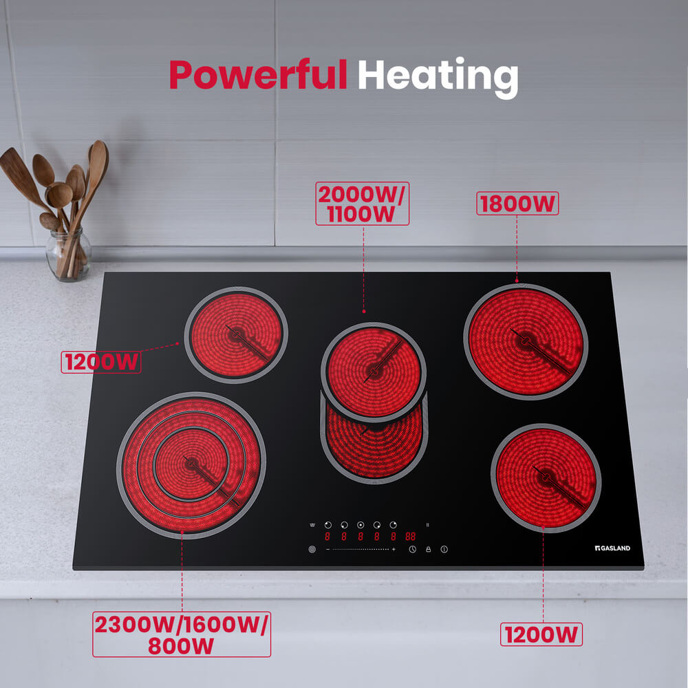 GASLAND-GASLAND 90cm 5 Burner Ceramic Electric Cooktop - Triple Ring 8500W Sensor Touch Control