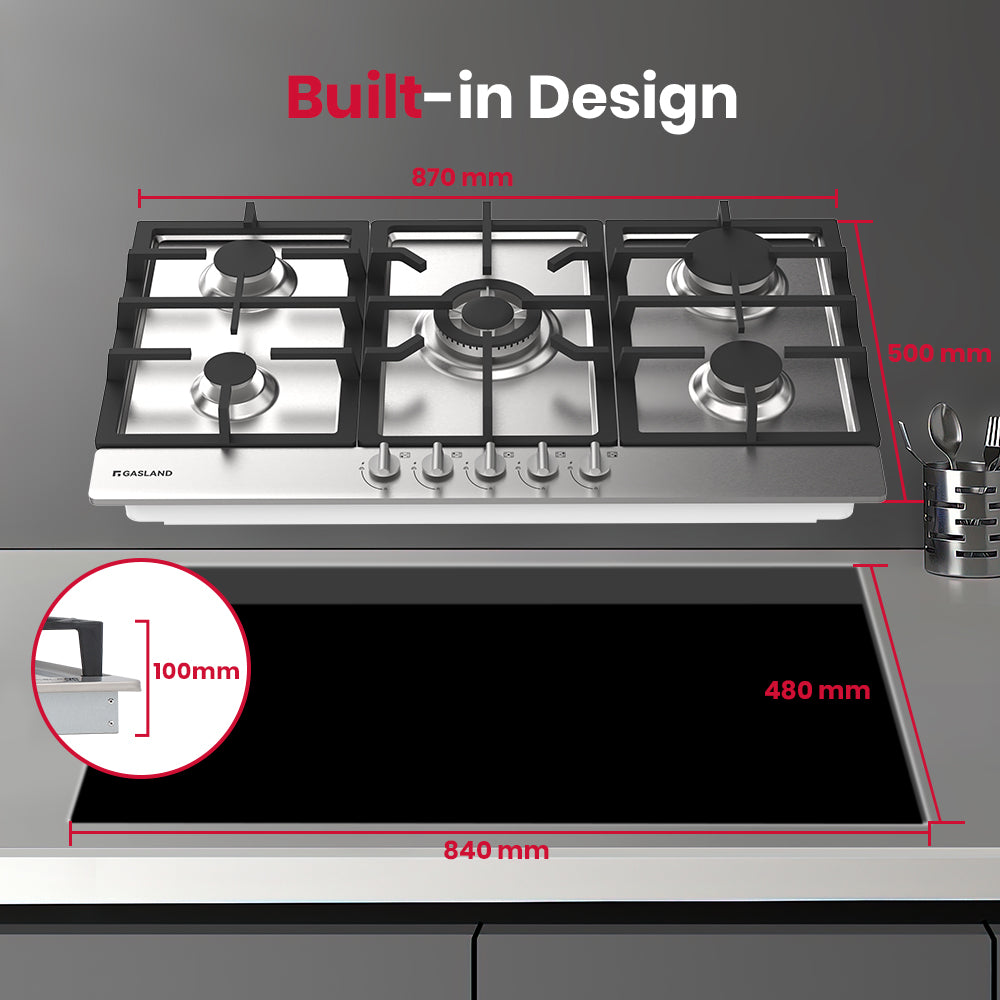 90cm 5 Burner Stainless Steel Tri-ring Gas Cooktop With Griddle