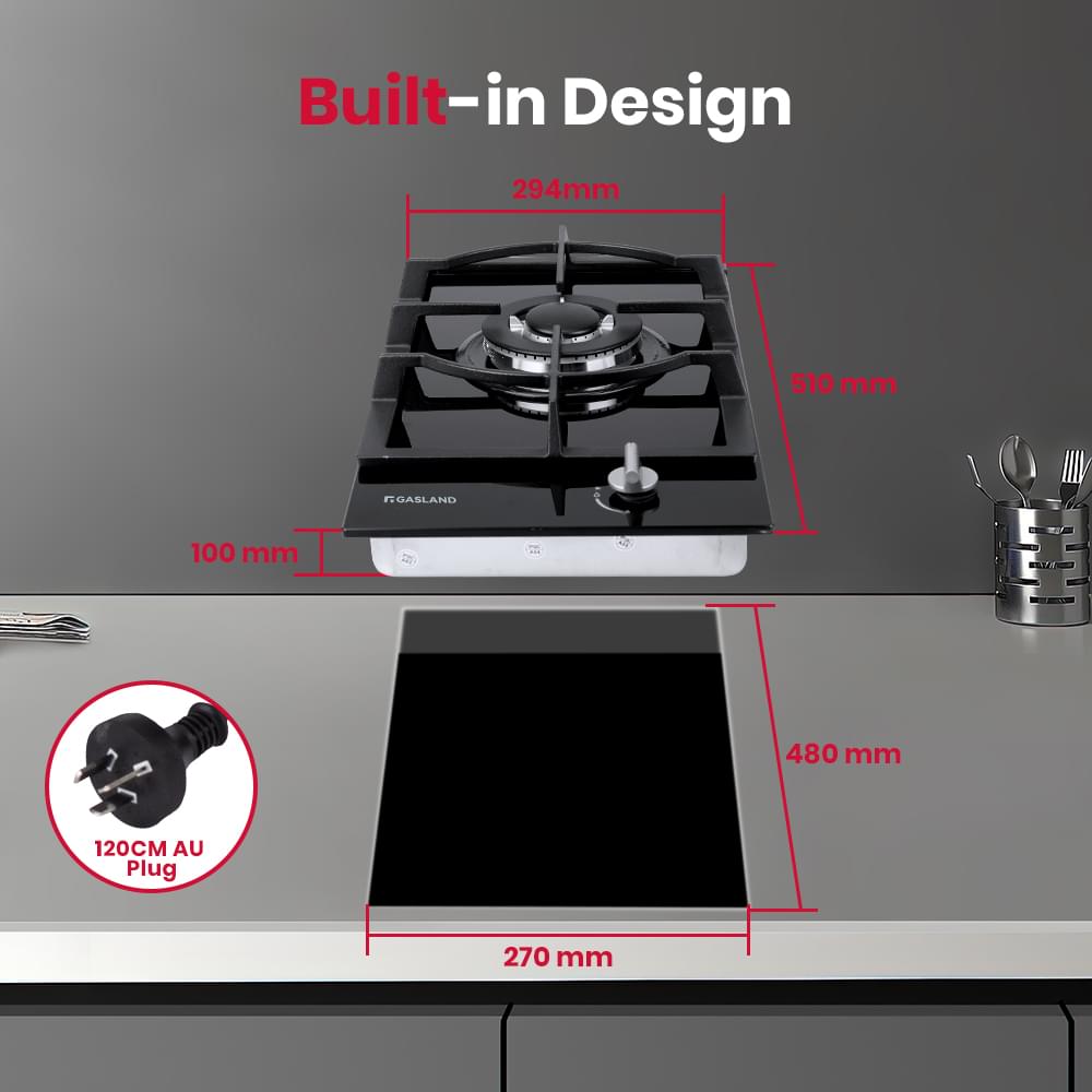 GASLAND 30CM Single Burner Black Tempered Glass Tri-ring Gas Cooktop-GH12BFN-GASLAND Chef