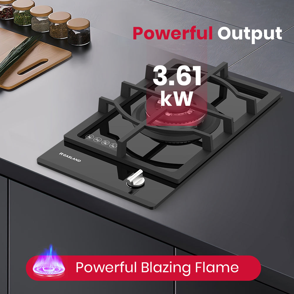 GASLAND 30cm Single Burner Black Tempered Glass Tri-ring Gas Cooktop