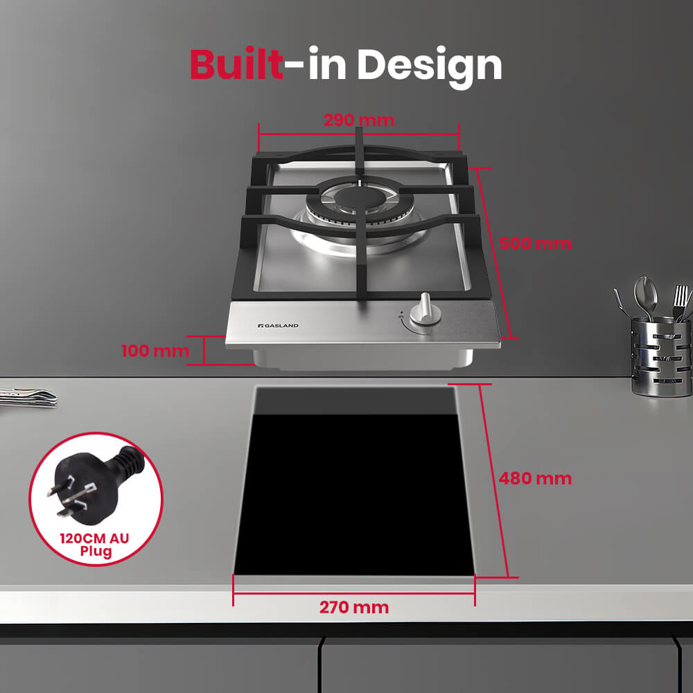 30cm Stainless Steel Single Burner Gas Cooktop With Griddle