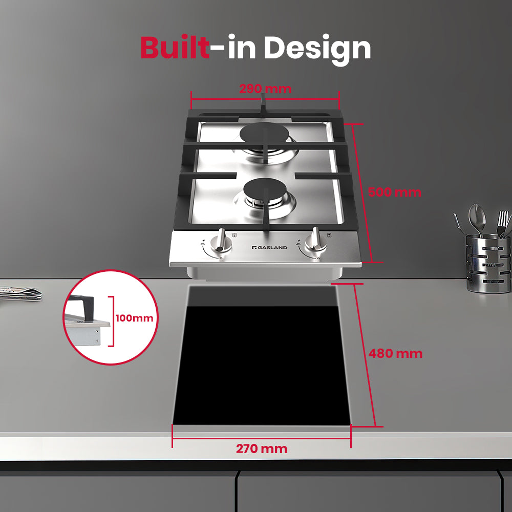 30cm 2 Burner Stainless Steel Gas Cooktop With Griddle