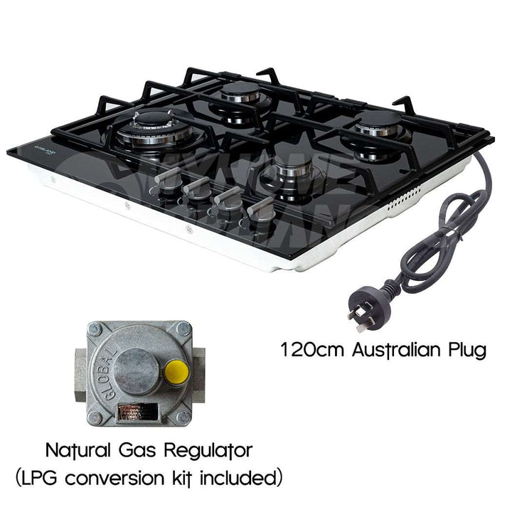 GASLAND chef 60CM Gas Glass Cooktop Cast Iron 4 Burner NG with LPG Conversion