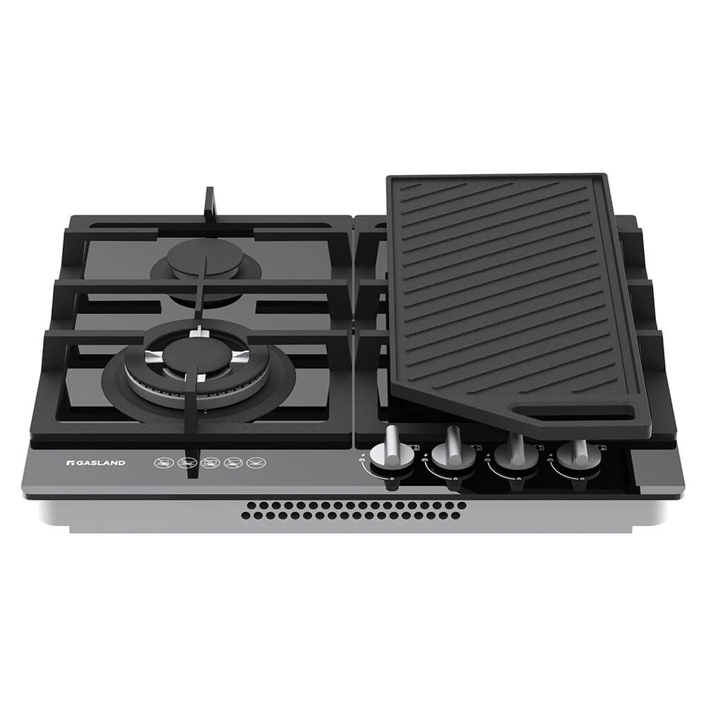 60cm 4 Burner Black Tempered Glass Tri-ring Gas Cooktop With Griddle