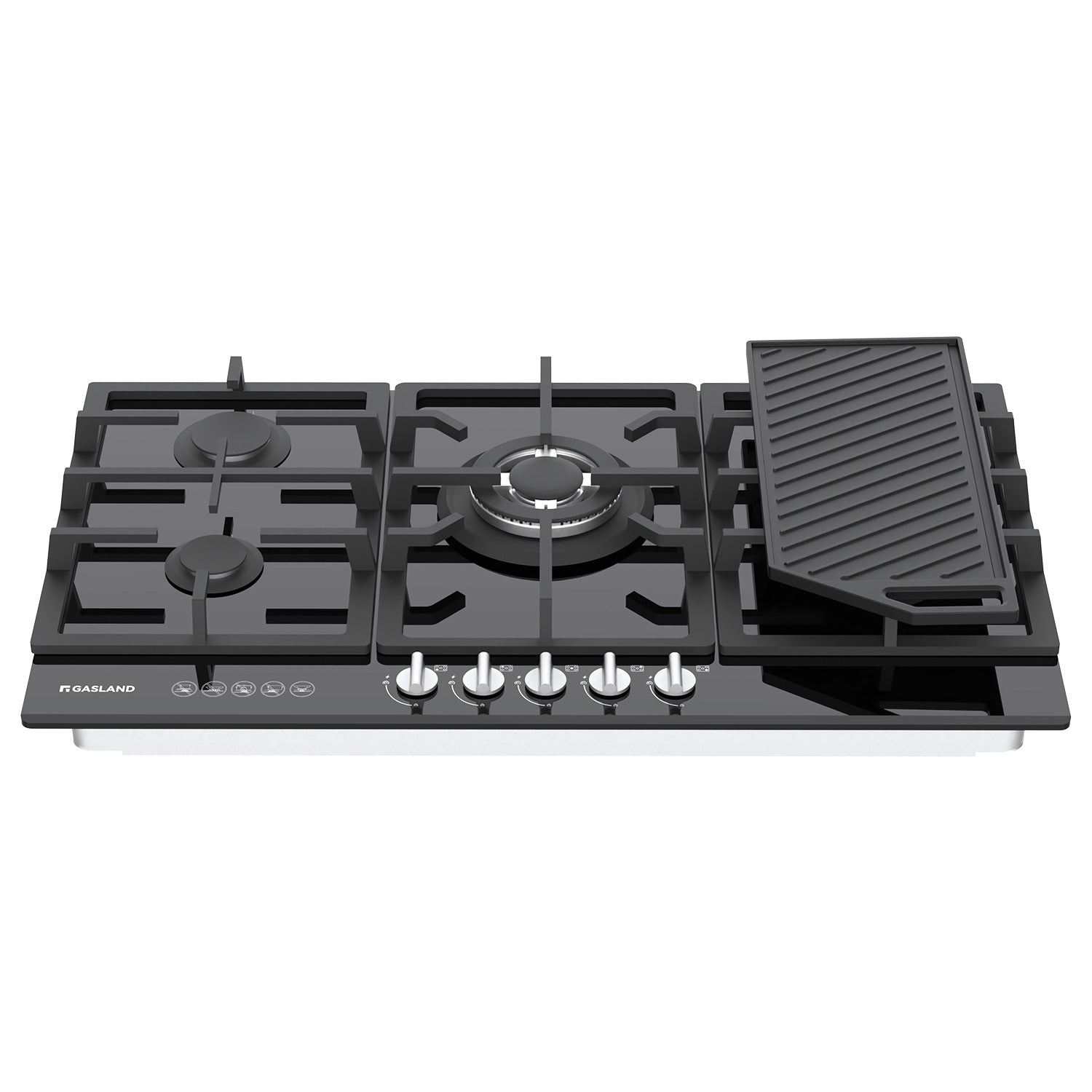 90cm 5 Burner Black Tempered Glass Tri-ring Gas Cooktop With Griddle