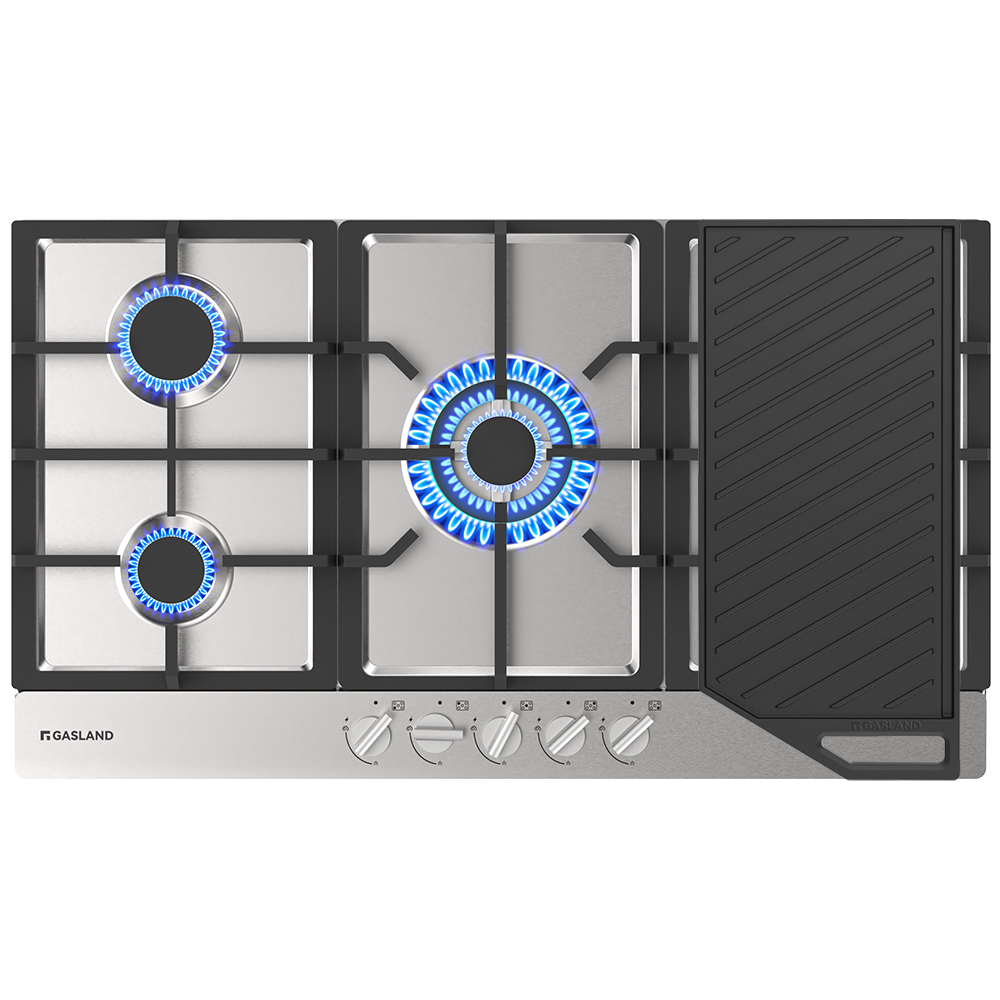 90cm 5 Burner Stainless Steel Tri-ring Gas Cooktop With Griddle