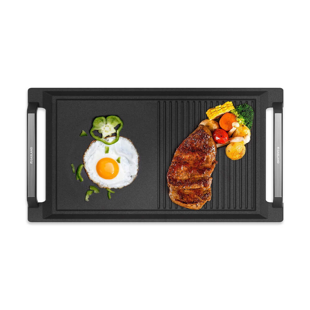 Rectangular 2-in-1 Cast Iron Grill/Griddle Pan for Induction Cooktop