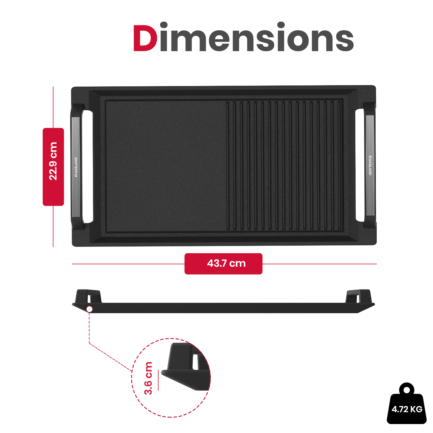 Rectangular 2-in-1 Cast Iron Grill/Griddle Pan for Induction Cooktop