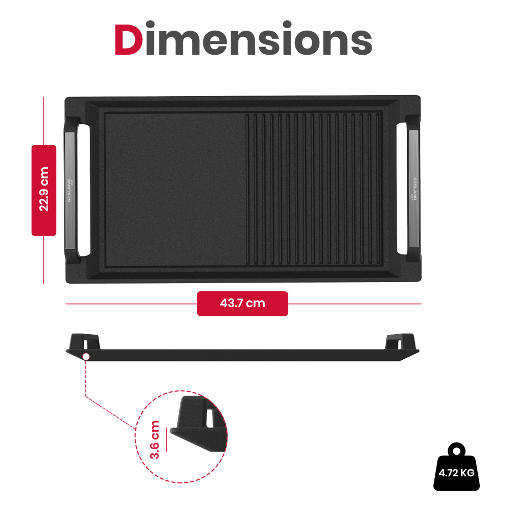 Rectangular 2-in-1 Cast Iron Grill/Griddle Pan for Induction Cooktop