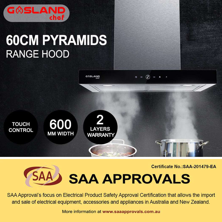 GASLAND chef Stainless Steel 60cm Rangehood Kitchen Canopy Touch Screen and LED