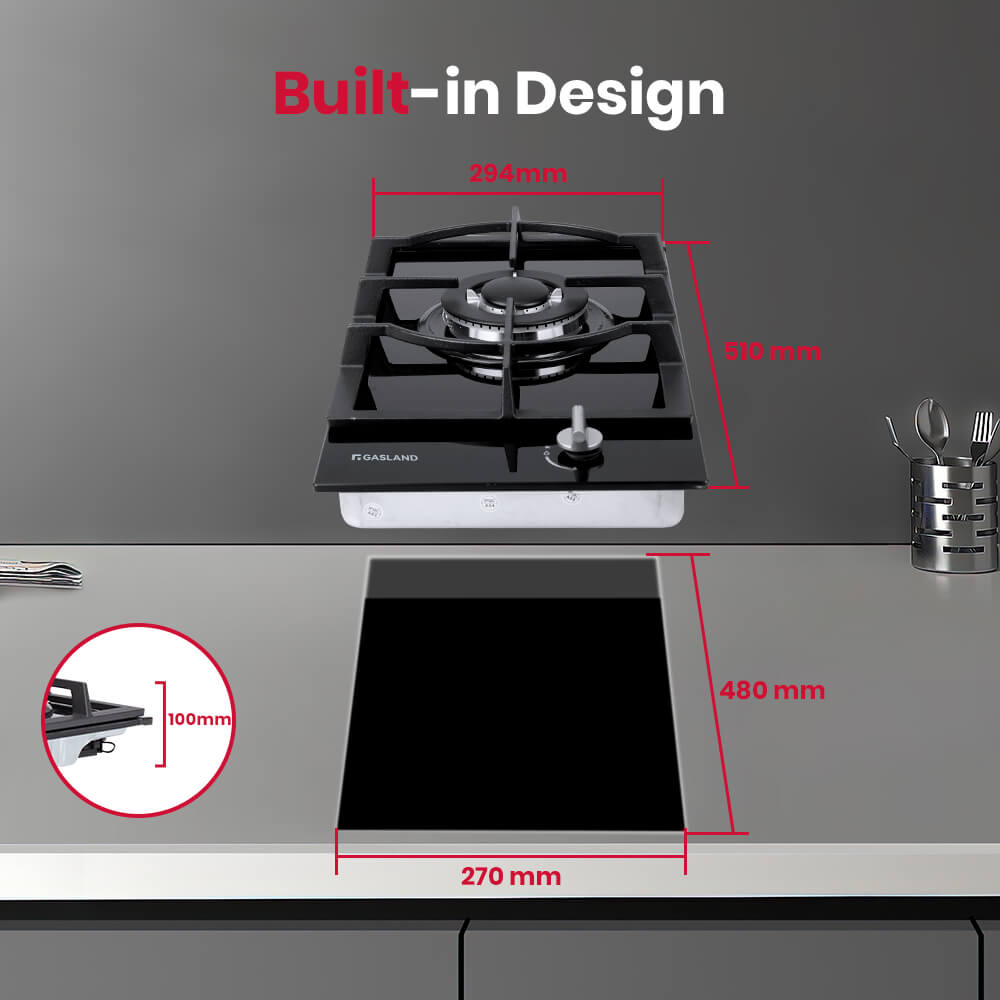 GASLAND-GASLAND 30cm Single Burner Black Tempered Glass Tri-ring Gas Cooktop