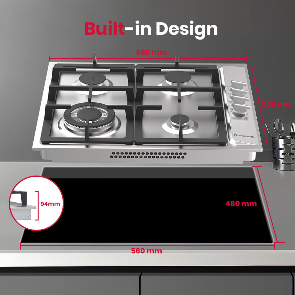 60cm 4 Burner Stainless Steel Tri-ring Gas Cooktop With Griddle