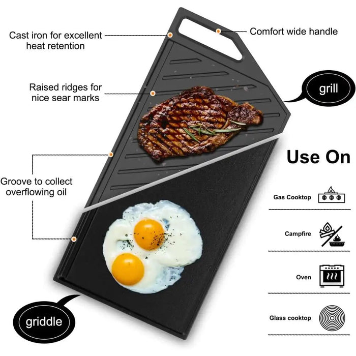 GASLAND-GASLAND 2-in-1 Reversible Cast Iron Grill/Griddle For Gas Cooktop
