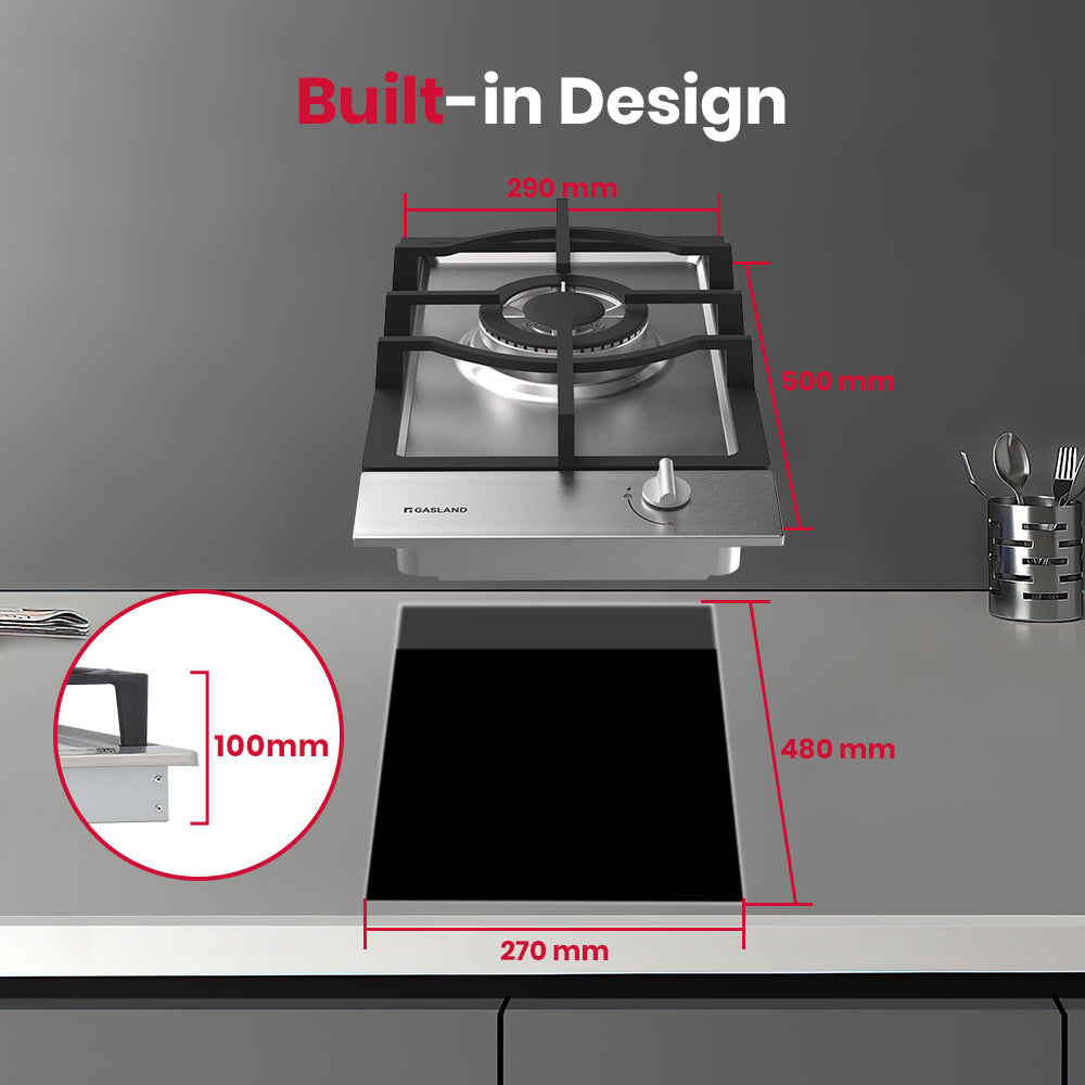 30cm Stainless Steel Single Burner Gas Cooktop With Griddle